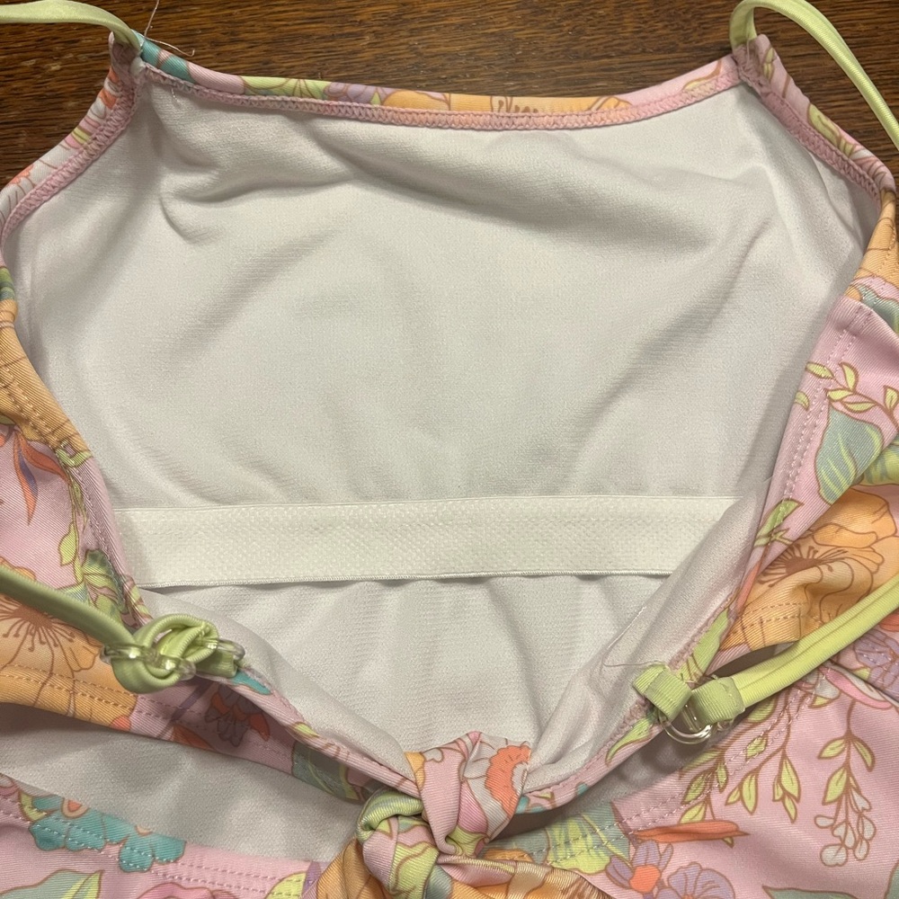 Justice Floral Girls Cute One Piece Swimsuit L 12/14 Swimwear Tie Detail at Back - Picture 3 of 11
